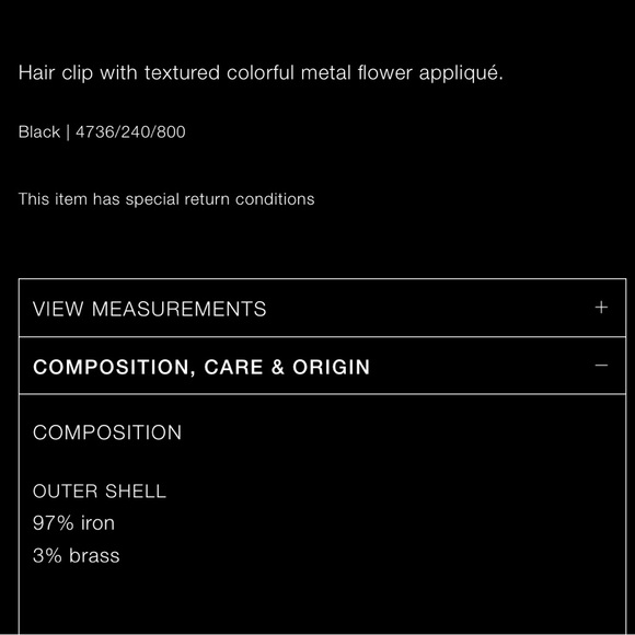 Zara metallic floral hair clip, black main image 5